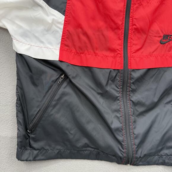 Nike Jacket Mens Small Red Black White Colorblock Windbreaker Full Zip Swoosh - Picture 8 of 10